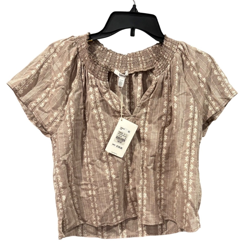 2026 Cottagecore Floral Smocked Coquette Blouse Tan Boho Feminine S Splendid